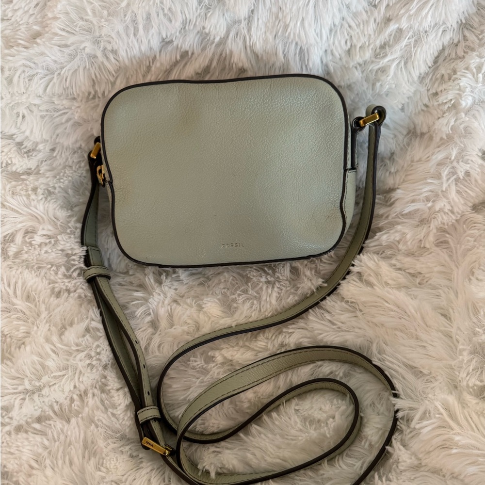 Fossil Women’s Light Green Leather Crossbody Bag Adjustable Strap EUC